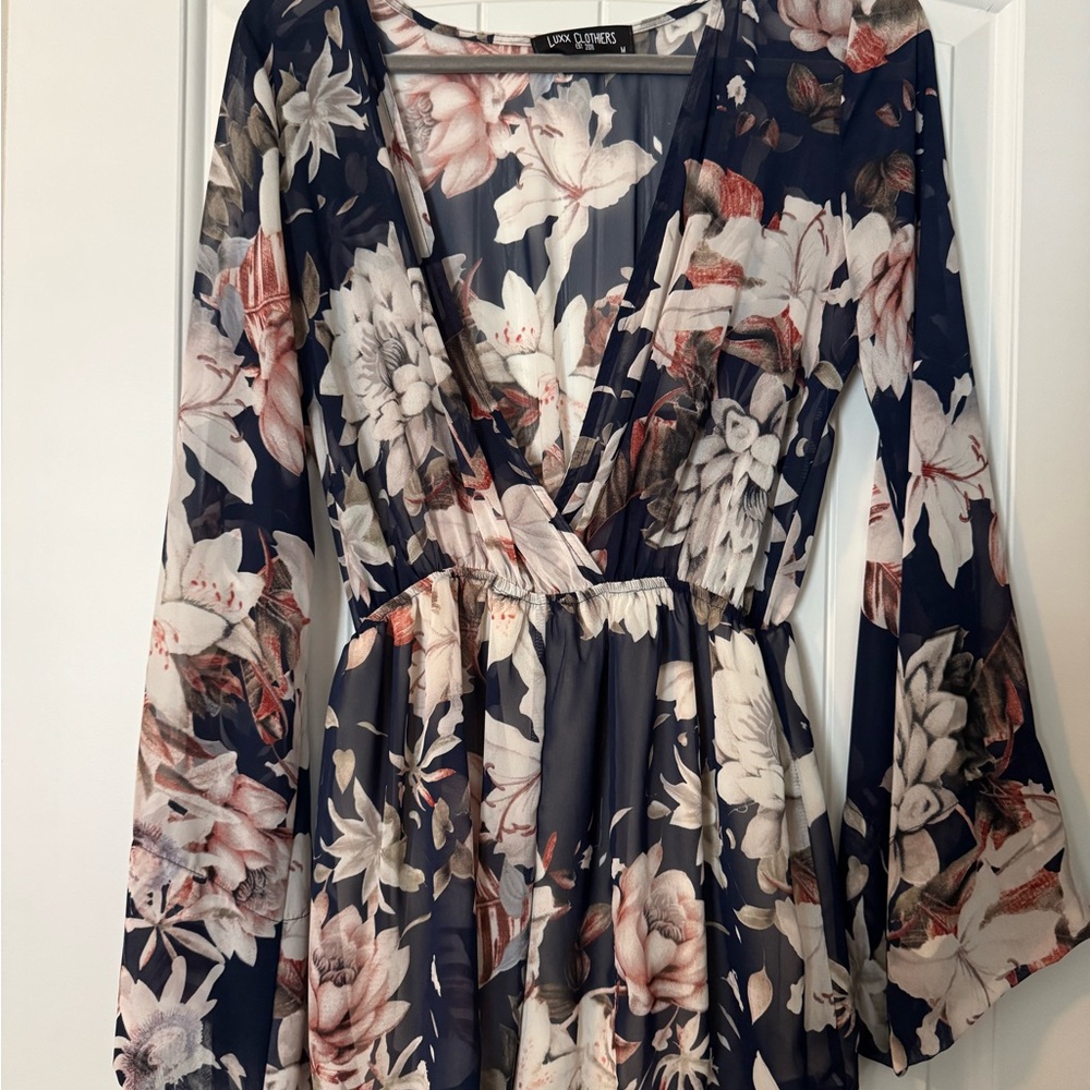 Lulu's Navy Floral Long Sleeve Romper